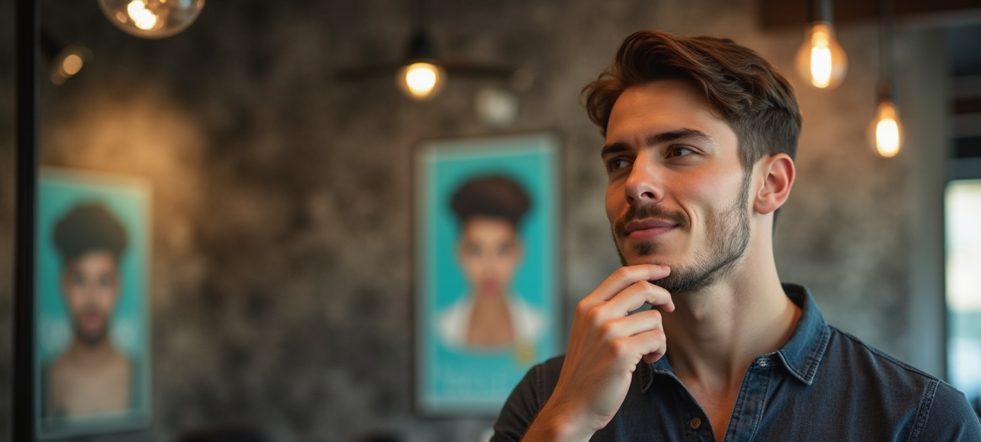 A man looks into the camera while positioned in front of a mirror, reflecting a moment of contemplation.